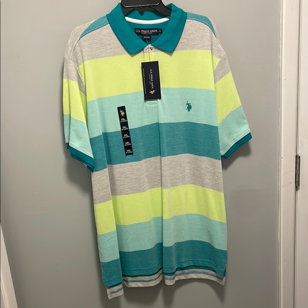 U.S. Polo Assn. Blue and Gray Striped Polo Shirt